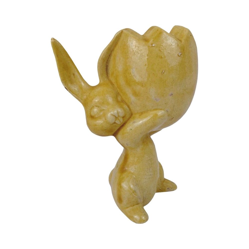 Yellow Bunny Rabbit Basket Ceramic Planter Easter Egg Spring Decor 50's
